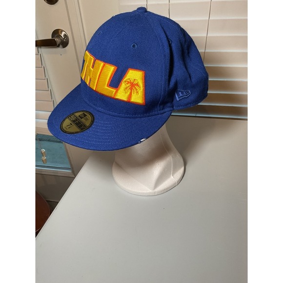 New Era THLA Fitted Hat Cap Palm Tree Blue Yellow Fitted Hat‎ Size 7 7/8 - Picture 2 of 9